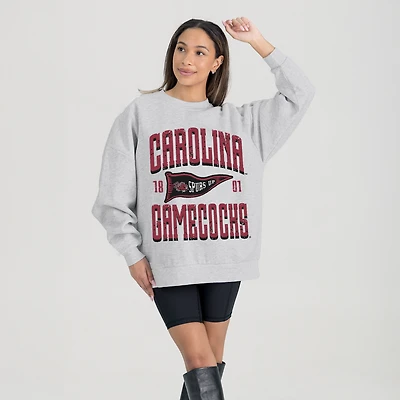 Women's Gameday Couture Ash South Carolina Gamecocks Oversized Pennant Pride Premium Fleece Sweatshirt