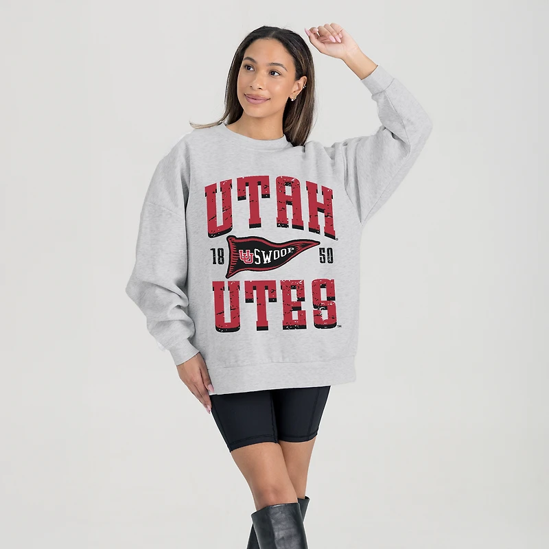Women's Gameday Couture Ash Utah Utes Oversized Pennant Pride Premium Fleece Sweatshirt