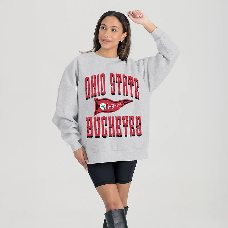 Women's Gameday Couture Ash Ohio State Buckeyes Oversized Pennant Pride Premium Fleece Sweatshirt