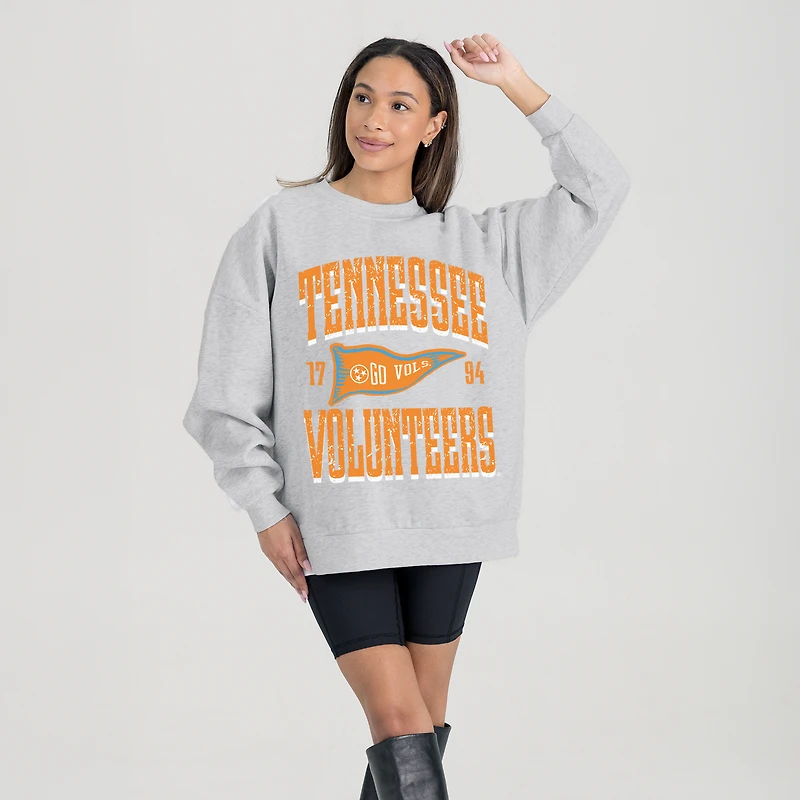 Women's Gameday Couture Ash Tennessee Volunteers Oversized Pennant Pride Premium Fleece Sweatshirt