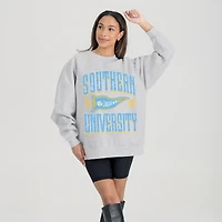 Women's Gameday Couture Ash Southern University Jaguars Oversized Pennant Pride Premium Fleece Sweatshirt