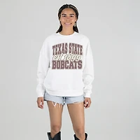 Women's Gameday Couture White Texas State Bobcats Oversized Faded Formation Premium Fleece Sweatshirt
