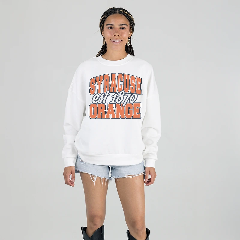 Women's Gameday Couture White Syracuse Orange Oversized Faded Formation Premium Fleece Sweatshirt