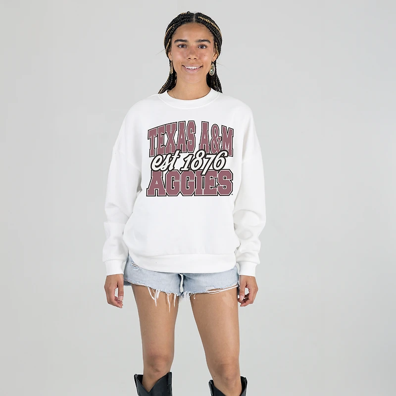 Women's Gameday Couture White Texas A&M Aggies Oversized Faded Formation Premium Fleece Sweatshirt