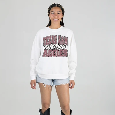 Women's Gameday Couture White Texas A&M Aggies Oversized Faded Formation Premium Fleece Sweatshirt