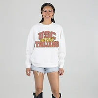 Women's Gameday Couture White USC Trojans Oversized Faded Formation Premium Fleece Sweatshirt