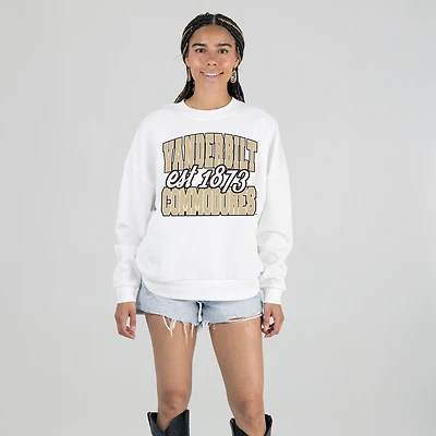 Women's Gameday Couture White Vanderbilt Commodores Oversized Faded Formation Premium Fleece Sweatshirt