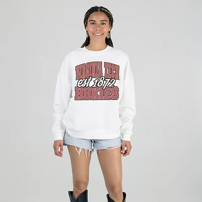 Women's Gameday Couture White Virginia Tech Hokies Oversized Faded Formation Premium Fleece Sweatshirt