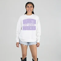Women's Gameday Couture White Washington Huskies Oversized Faded Formation Premium Fleece Sweatshirt