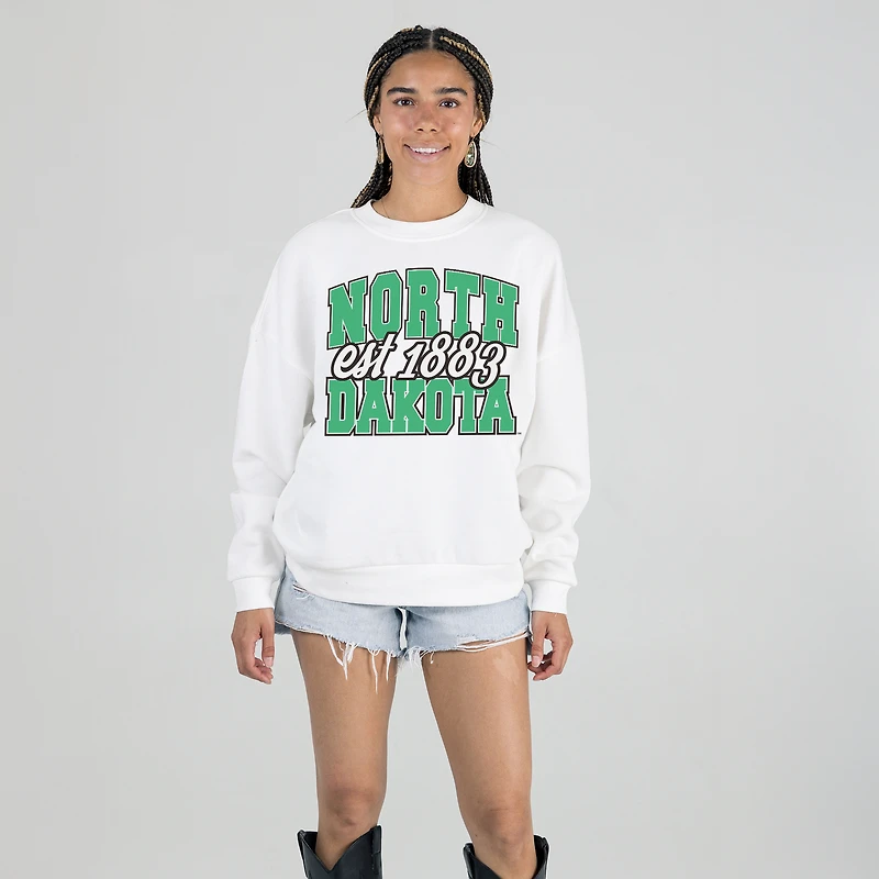 Women's Gameday Couture White North Dakota Oversized Faded Formation Premium Fleece Sweatshirt