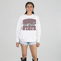 Women's Gameday Couture White Mississippi State Bulldogs Oversized Faded Formation Premium Fleece Sweatshirt