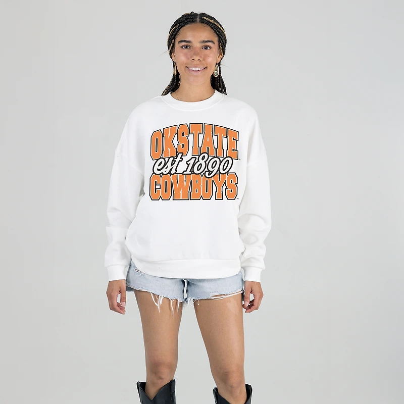 Women's Gameday Couture White Oklahoma State Cowboys Oversized Faded Formation Premium Fleece Sweatshirt