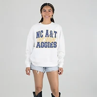 Women's Gameday Couture White North Carolina A&T Aggies Oversized Faded Formation Premium Fleece Sweatshirt