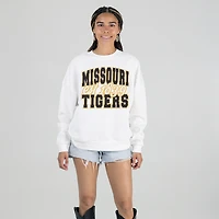 Women's Gameday Couture White Missouri Tigers Oversized Faded Formation Premium Fleece Sweatshirt