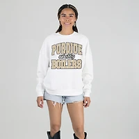 Women's Gameday Couture White Purdue Boilermakers Oversized Faded Formation Premium Fleece Sweatshirt