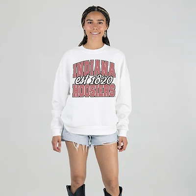 Women's Gameday Couture White Indiana Hoosiers Oversized Faded Formation Premium Fleece Sweatshirt