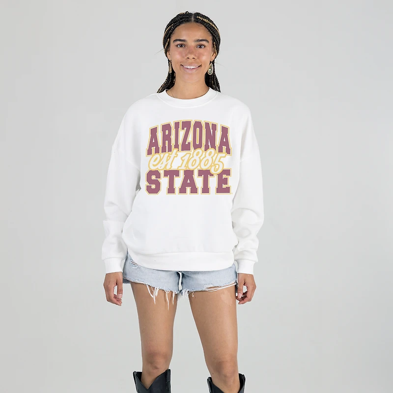Women's Gameday Couture White Arizona State Sun Devils Oversized Faded Formation Premium Fleece Sweatshirt