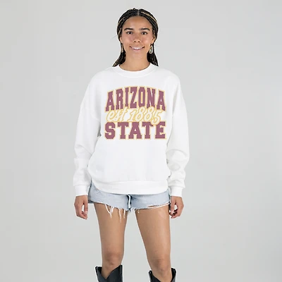 Women's Gameday Couture White Arizona State Sun Devils Oversized Faded Formation Premium Fleece Sweatshirt