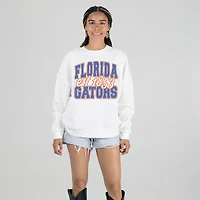 Women's Gameday Couture White Florida Gators Oversized Faded Formation Premium Fleece Sweatshirt