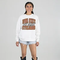 Women's Gameday Couture White Iowa State Cyclones Oversized Faded Formation Premium Fleece Sweatshirt