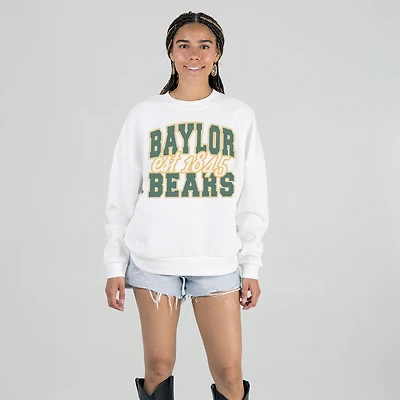 Women's Gameday Couture White Baylor Bears Oversized Faded Formation Premium Fleece Sweatshirt