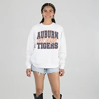Women's Gameday Couture White Auburn Tigers Oversized Faded Formation Premium Fleece Sweatshirt