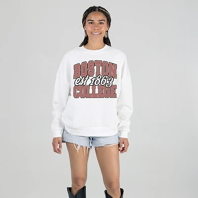 Women's Gameday Couture White Boston College Eagles Oversized Faded Formation Premium Fleece Sweatshirt