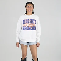 Women's Gameday Couture White Boise State Broncos Oversized Faded Formation Premium Fleece Sweatshirt