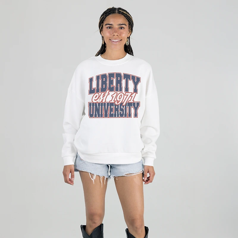 Women's Gameday Couture White Liberty Flames Oversized Faded Formation Premium Fleece Sweatshirt
