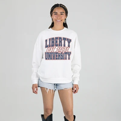 Women's Gameday Couture White Liberty Flames Oversized Faded Formation Premium Fleece Sweatshirt
