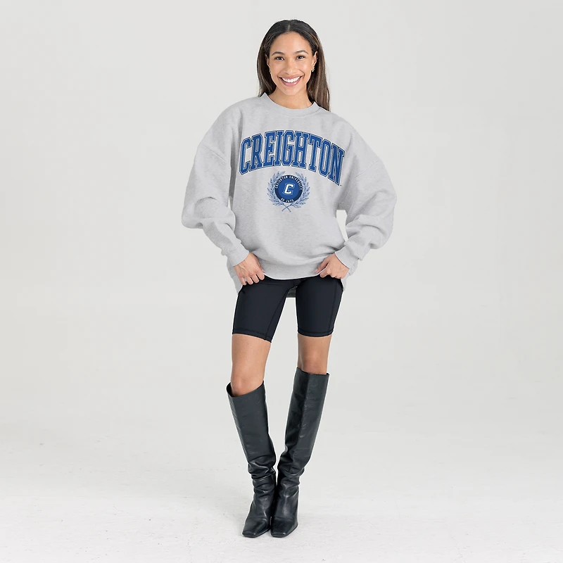 Women's Gameday Couture Ash Creighton Bluejays Oversized Tradition Refined Premium Fleece Sweatshirt
