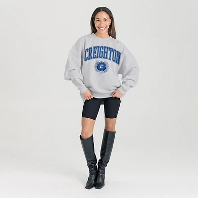 Women's Gameday Couture Ash Creighton Bluejays Oversized Tradition Refined Premium Fleece Sweatshirt