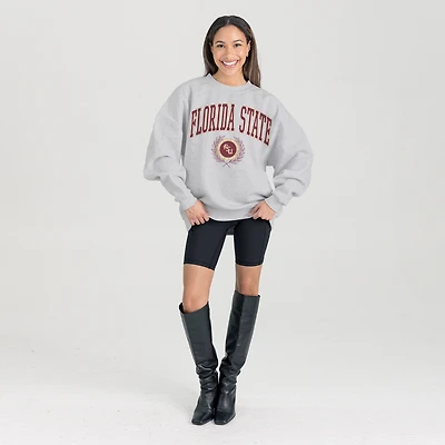 Women's Gameday Couture Ash Florida State Seminoles Oversized Tradition Refined Premium Fleece Sweatshirt