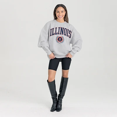 Women's Gameday Couture Ash Illinois Fighting Illini Oversized Tradition Refined Premium Fleece Sweatshirt