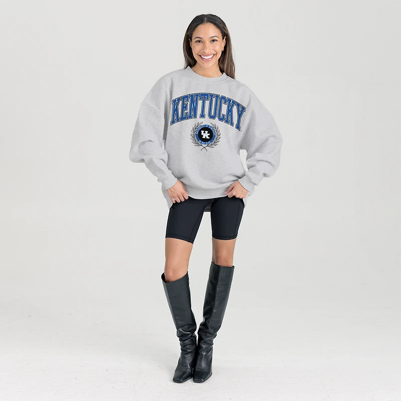 Women's Gameday Couture Ash Kentucky Wildcats Oversized Tradition Refined Premium Fleece Sweatshirt