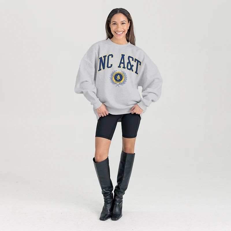Women's Gameday Couture Ash North Carolina A&T Aggies Oversized Tradition Refined Premium Fleece Sweatshirt
