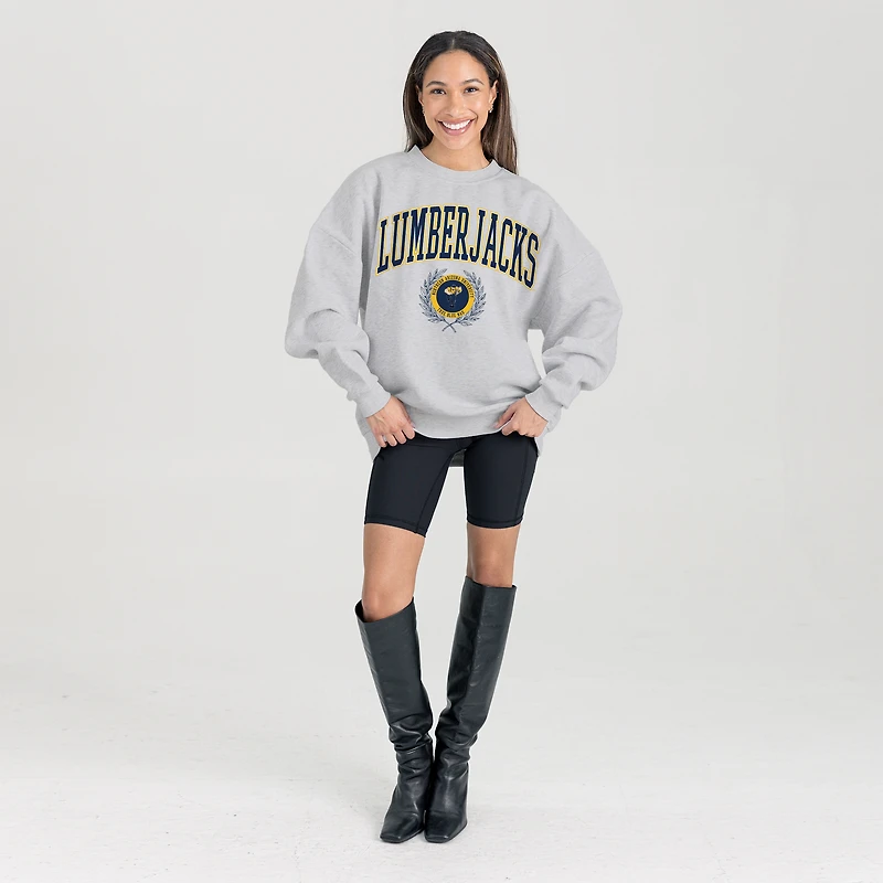 Women's Gameday Couture Ash Northern Arizona Lumberjacks Oversized Tradition Refined Premium Fleece Sweatshirt