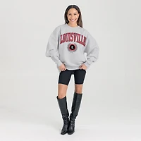 Women's Gameday Couture Ash Louisville Cardinals Oversized Tradition Refined Premium Fleece Sweatshirt
