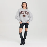 Women's Gameday Couture Ash Texas State Bobcats Oversized Tradition Refined Premium Fleece Sweatshirt