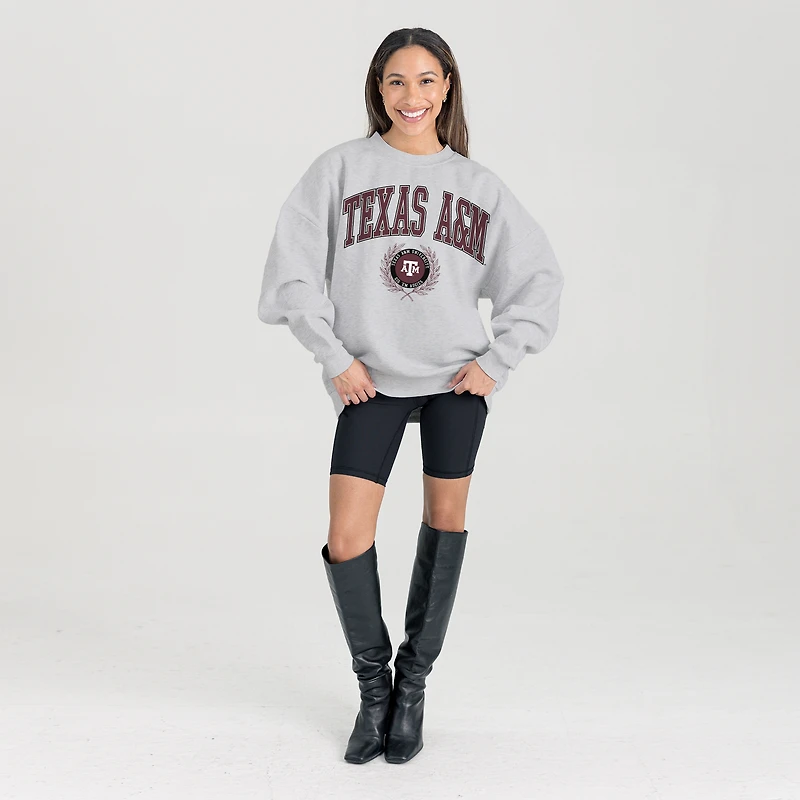 Women's Gameday Couture Ash Texas A&M Aggies Oversized Tradition Refined Premium Fleece Sweatshirt
