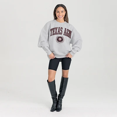 Women's Gameday Couture Ash Texas A&M Aggies Oversized Tradition Refined Premium Fleece Sweatshirt