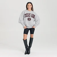 Women's Gameday Couture Ash Texas A&M Aggies Oversized Tradition Refined Premium Fleece Sweatshirt