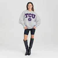 Women's Gameday Couture Ash TCU Horned Frogs Oversized Tradition Refined Premium Fleece Sweatshirt