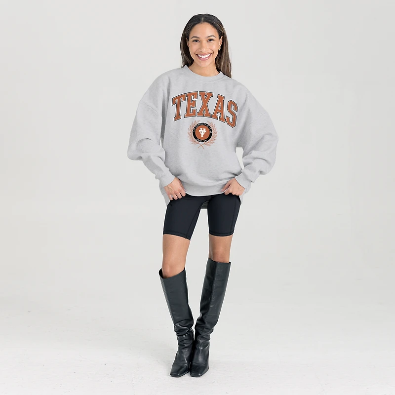Women's Gameday Couture Ash Texas Longhorns Oversized Tradition Refined Premium Fleece Sweatshirt
