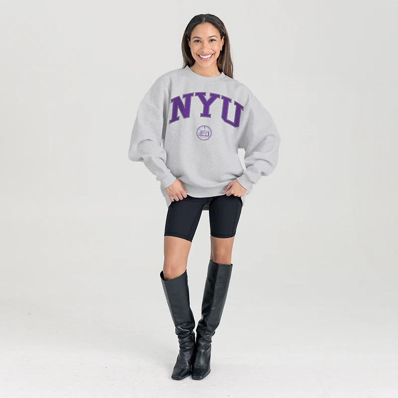 Women's Gameday Couture Ash NYU Violets Oversized Tradition Refined Premium Fleece Sweatshirt