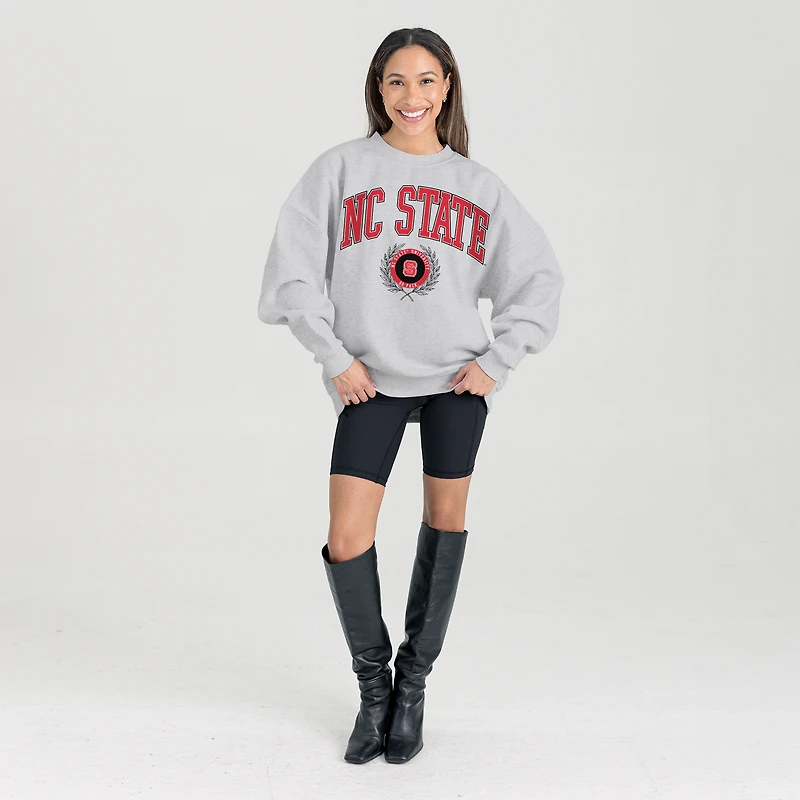 Women's Gameday Couture Ash NC State Wolfpack Oversized Tradition Refined Premium Fleece Sweatshirt