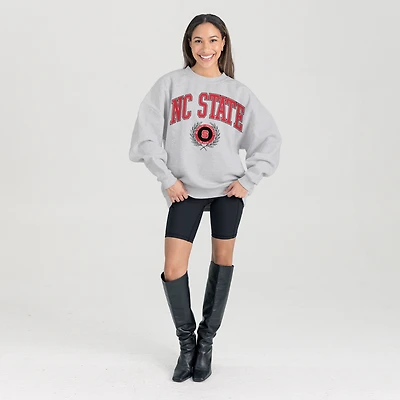 Women's Gameday Couture Ash NC State Wolfpack Oversized Tradition Refined Premium Fleece Sweatshirt