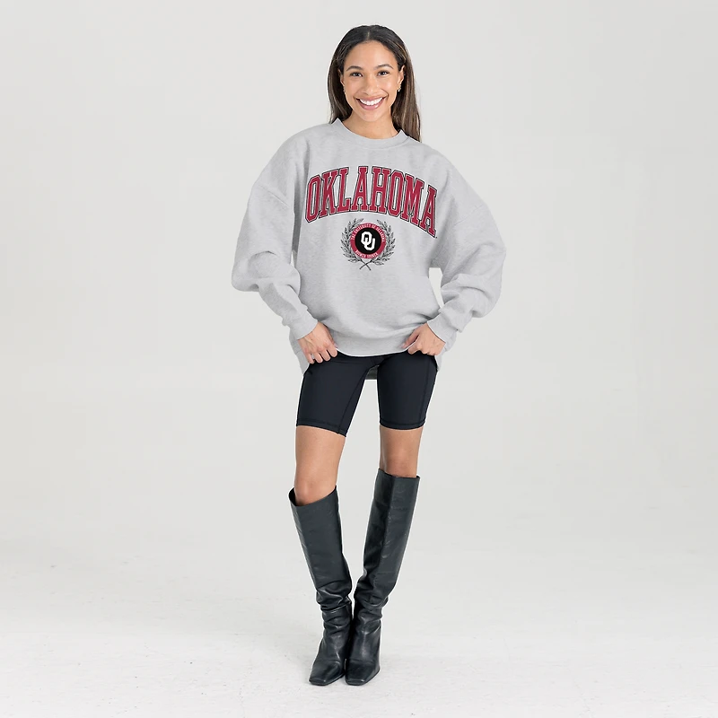 Women's Gameday Couture Ash Oklahoma Sooners Oversized Tradition Refined Premium Fleece Sweatshirt