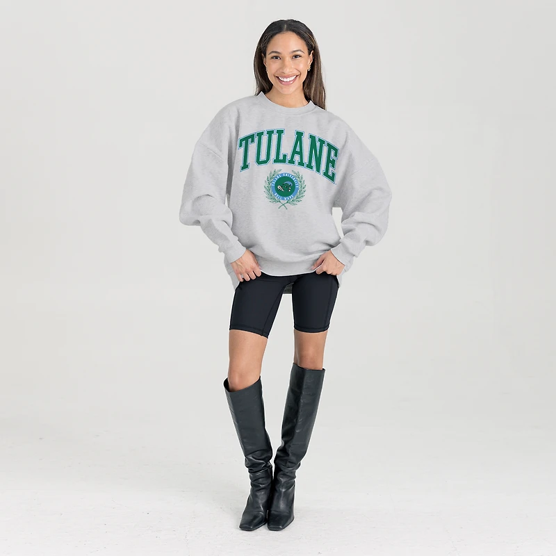 Women's Gameday Couture Ash Tulane Green Wave Oversized Tradition Refined Premium Fleece Sweatshirt