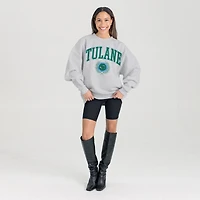 Women's Gameday Couture Ash Tulane Green Wave Oversized Tradition Refined Premium Fleece Sweatshirt